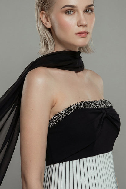 Pleated Sheer-Cape Gown