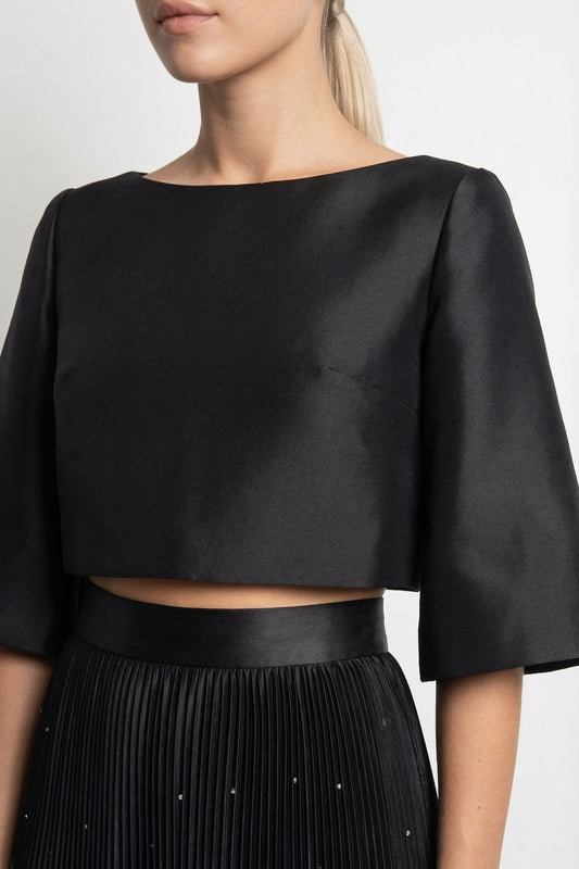 Crop-Top Pleated Skirt Set