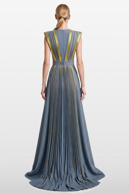 Plunging V-Neck Pleated Gown