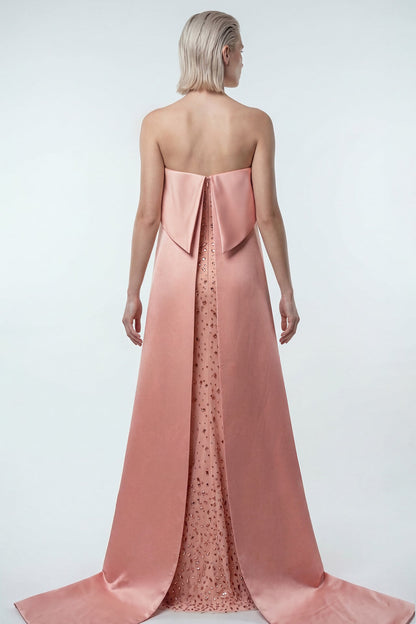 Strapless Crystal Satin-Fold Gown