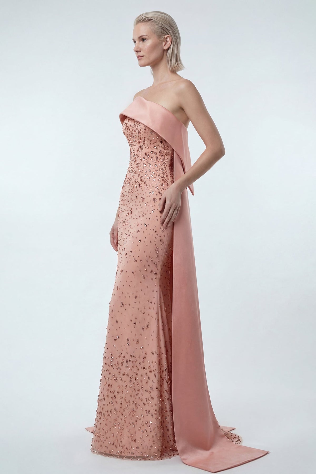 Strapless Crystal Satin-Fold Gown