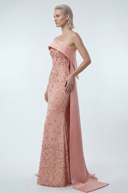 Strapless Crystal Satin-Fold Gown