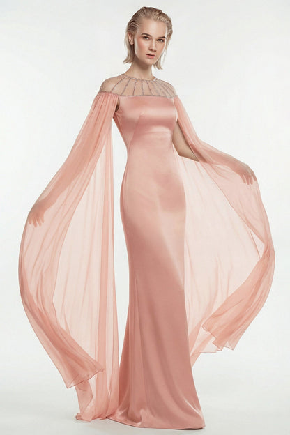 Beaded Illusion Satin Gown