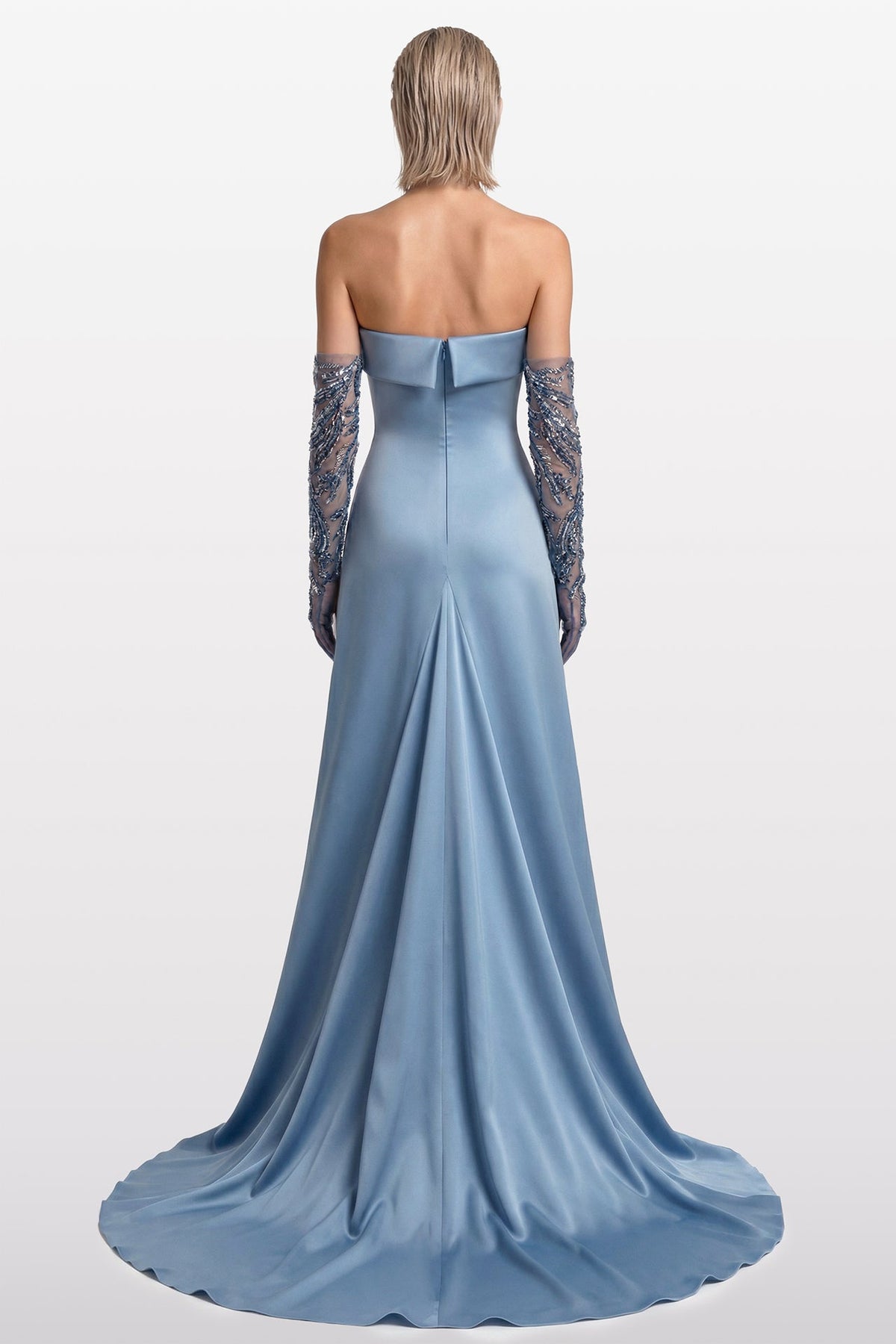 Strapless Satin Embroidered Gown
