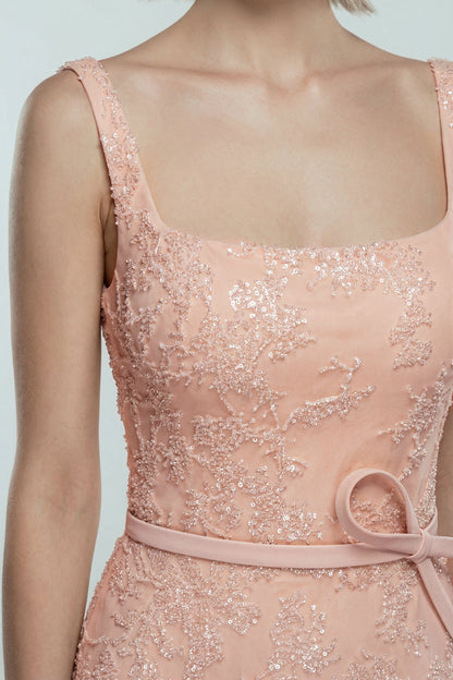 Square-Neck Floral Embroidered Gown