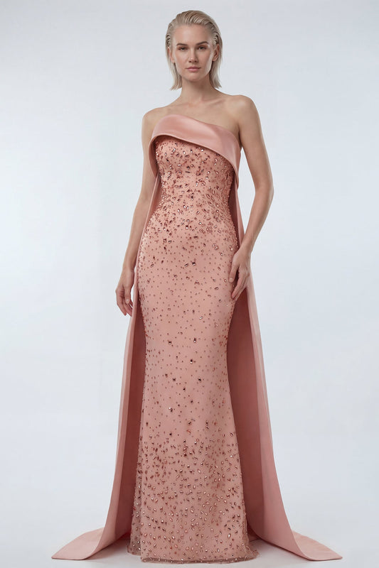 Strapless Crystal Satin-Fold Gown