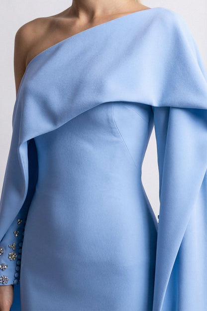 One-Shoulder Draped Cape Gown