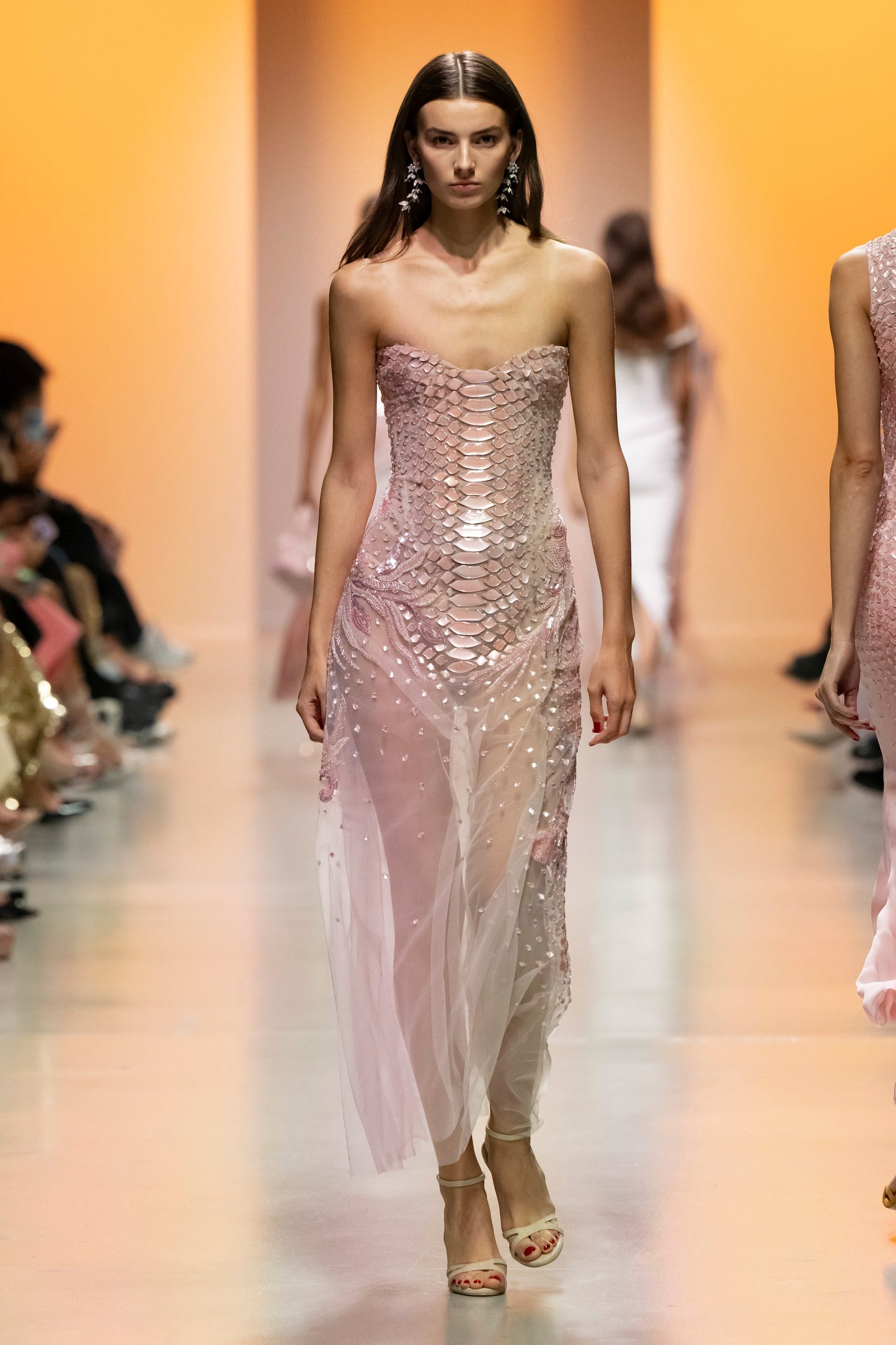 Beaded Tulle Strapless Dress