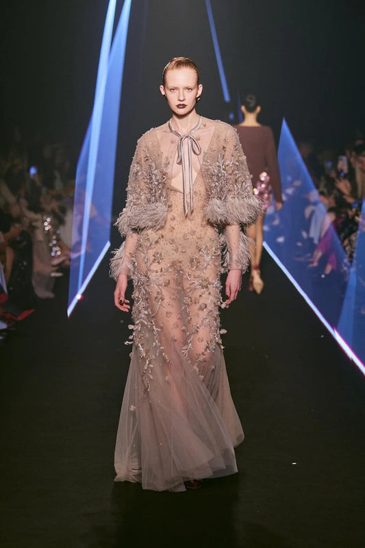 Beaded Tulle Long Dress