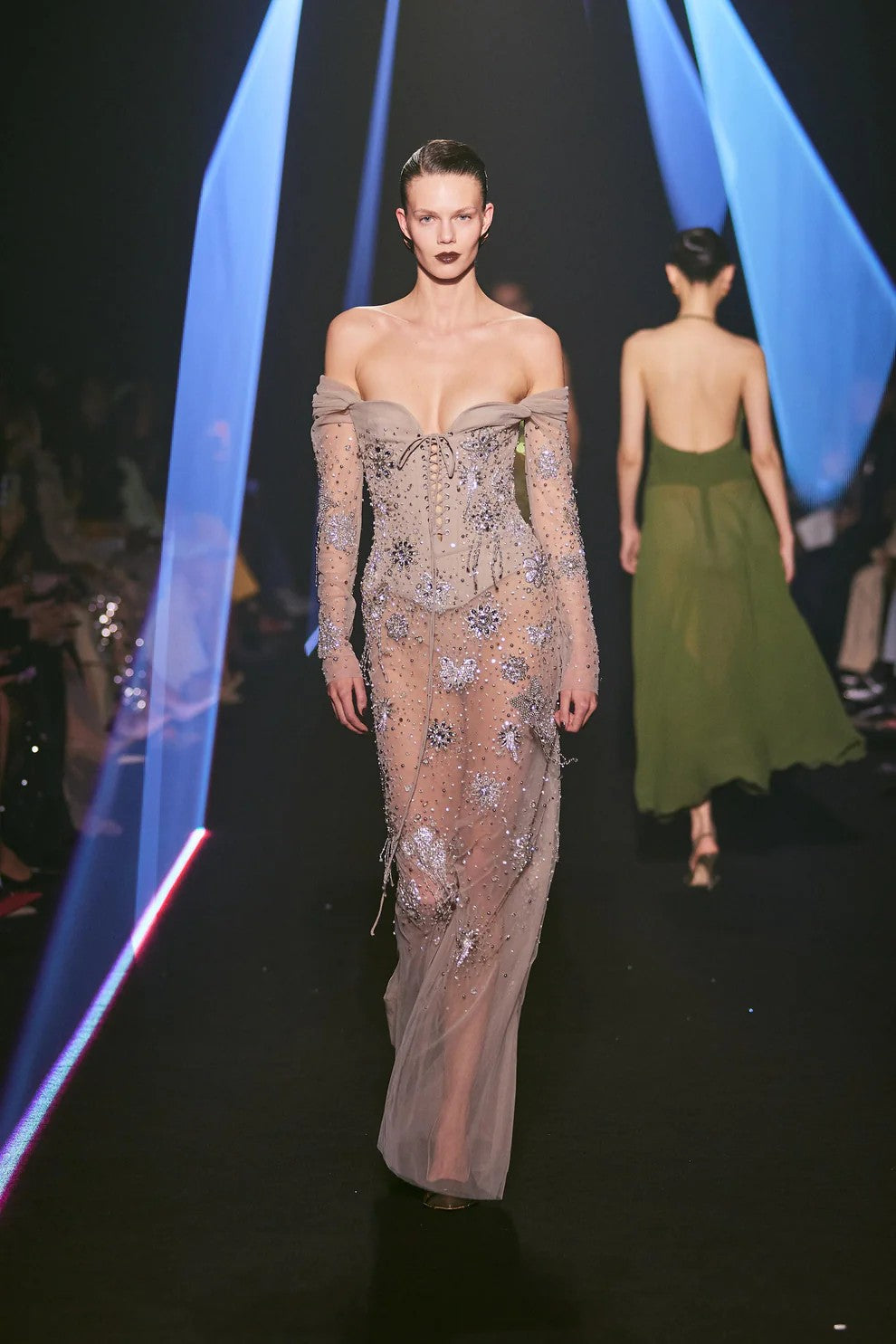 Off-Shoulder Beaded Long Dress
