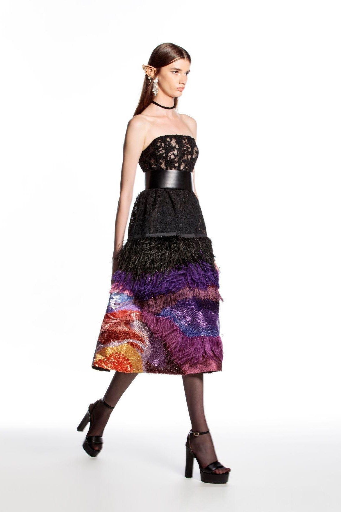 Lace and Feathers Midi Dress