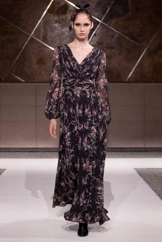 Print V-Neck Gown