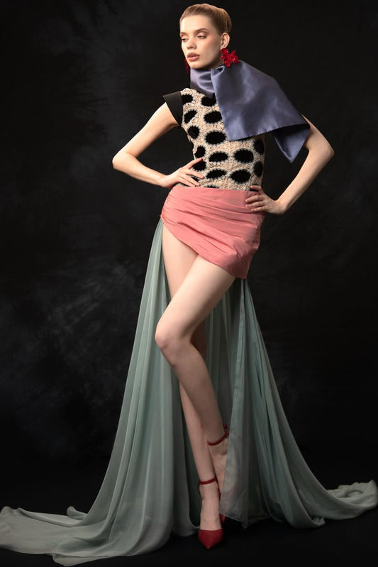 Asymmetric High Neck Gown