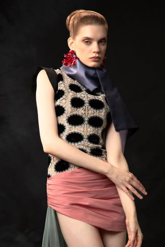 Asymmetric High Neck Gown