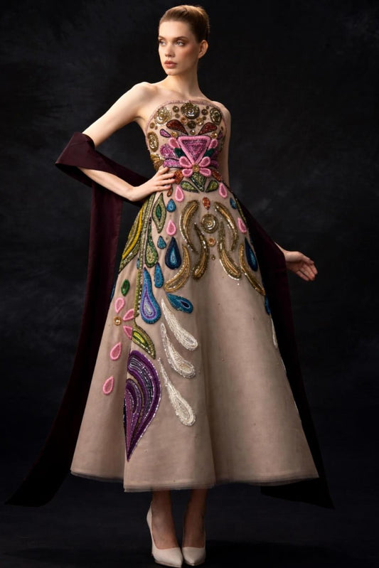 Strapless Embroidered Dress