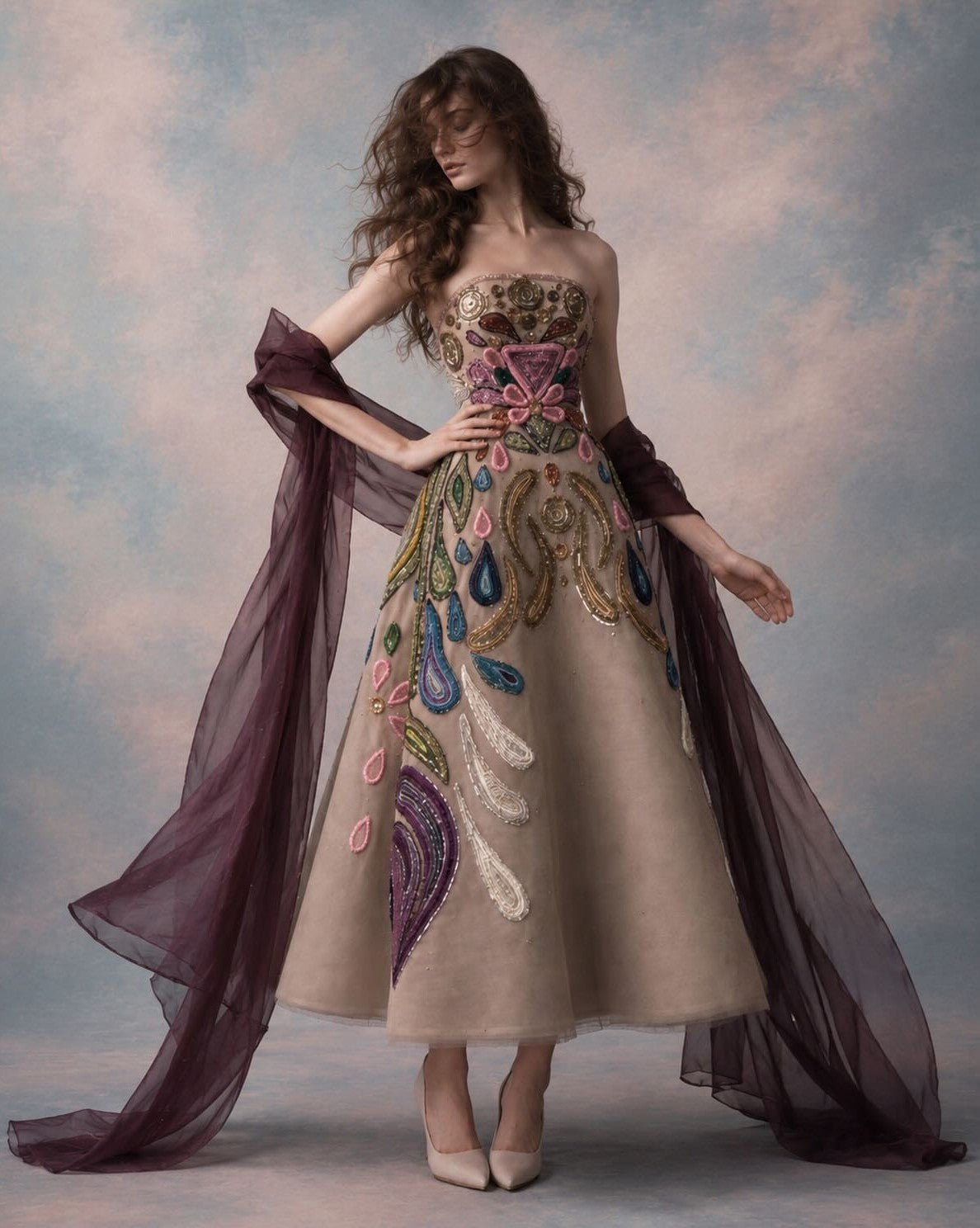 Strapless Embroidered Dress