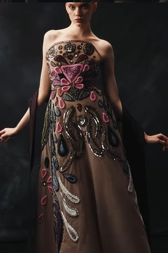 Strapless Embroidered Dress