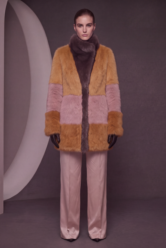 Mocha Trim Faux-Fur Short Coat