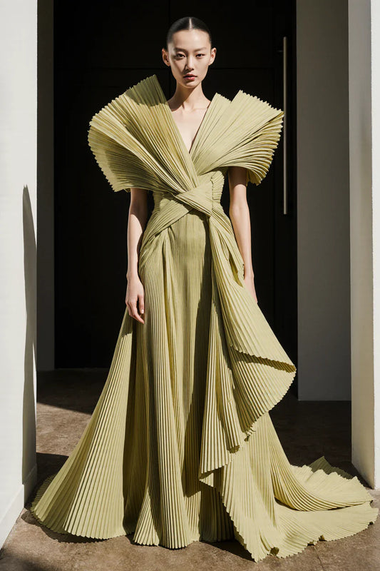 Pleated Sculpted Bodice Gown