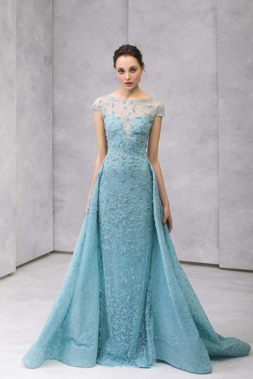 Cap Sleeve Column Gown + Over-Skirt
