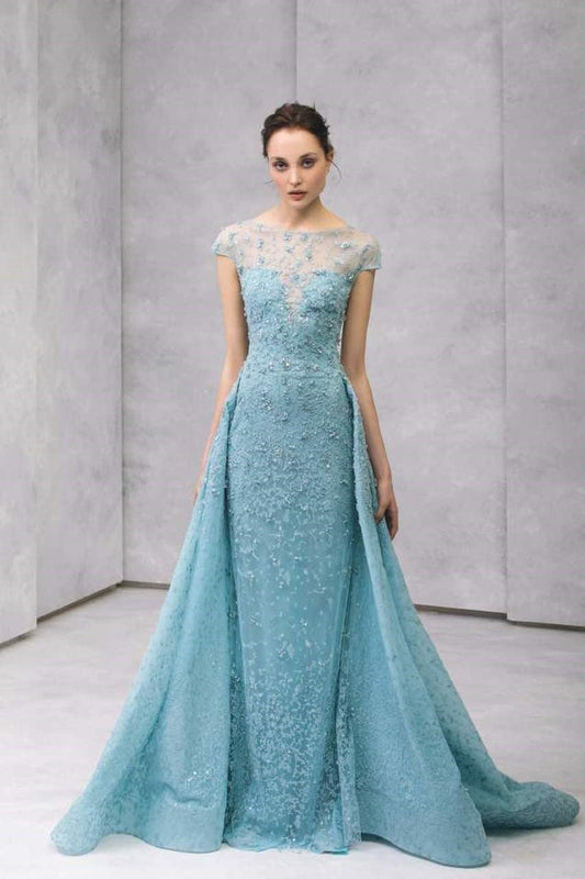 Cap Sleeve Column Gown + Over-Skirt