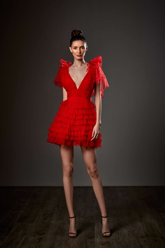 Flutter Sleeve A-Line Mini Dress