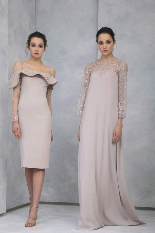 Embroidered Tulle Crepe Caftan Gown