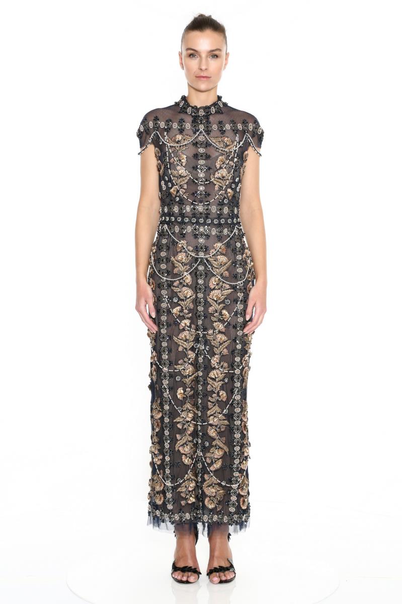 Cap Sleeve Tulle Fully Embroidered Gown