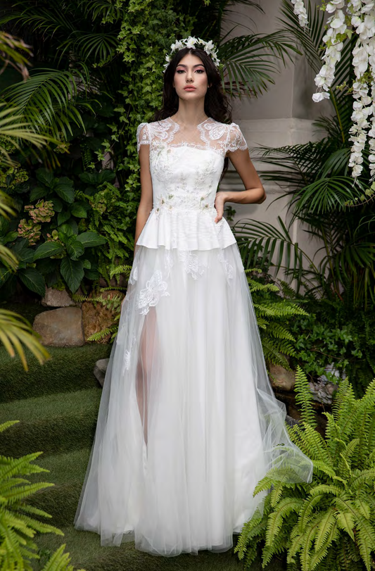 Lace Cap Sleeve A-Line Gown