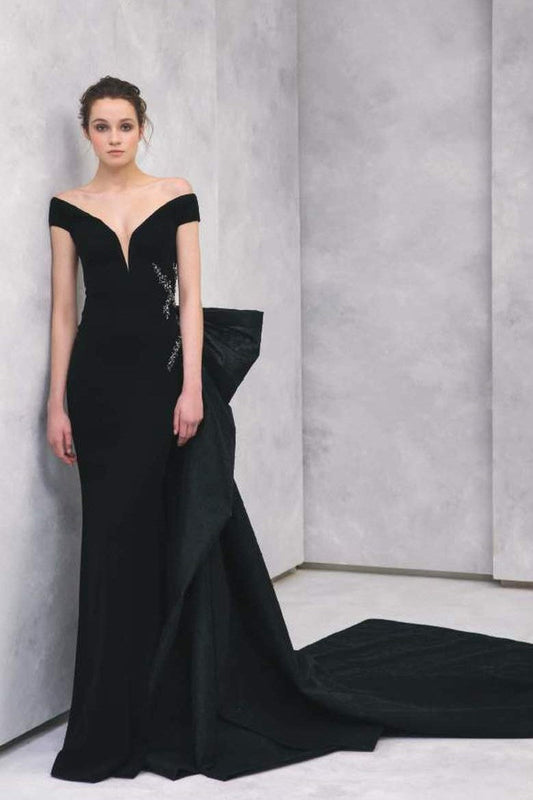 Off Shoulder Fitted Crepe Gown