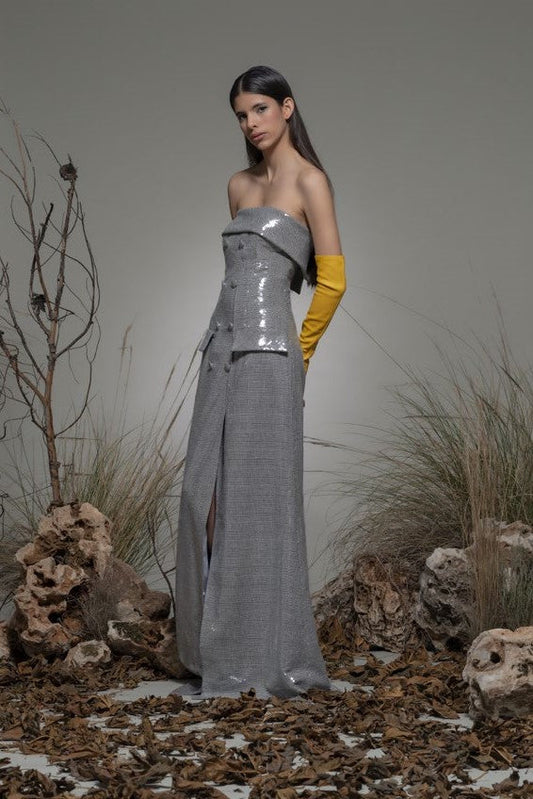 Bertonico Strapless Slit Gown