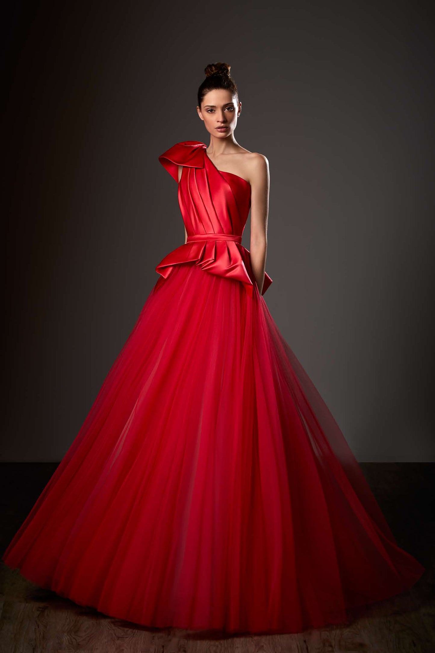 One Shoulder Peplum Pleated Gown