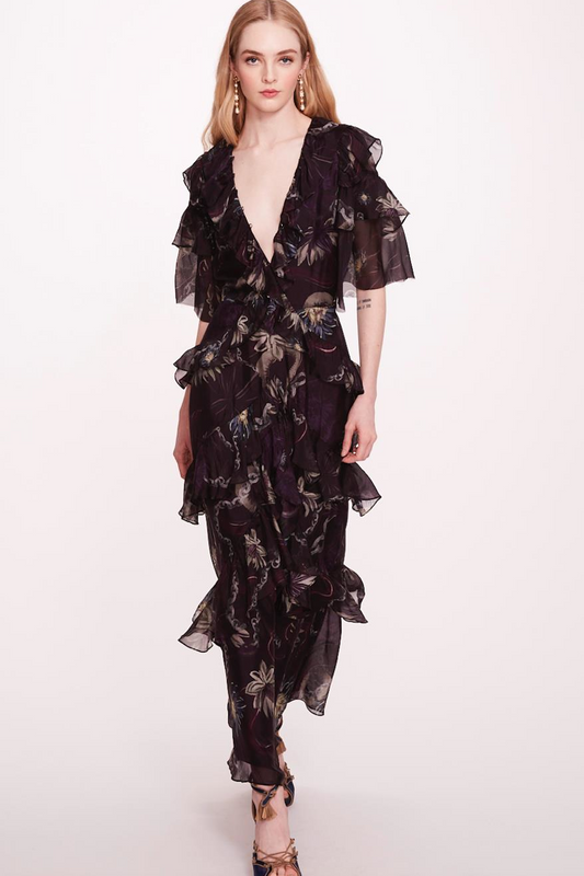 3/4 Sleeve Silk Maxi-Dress
