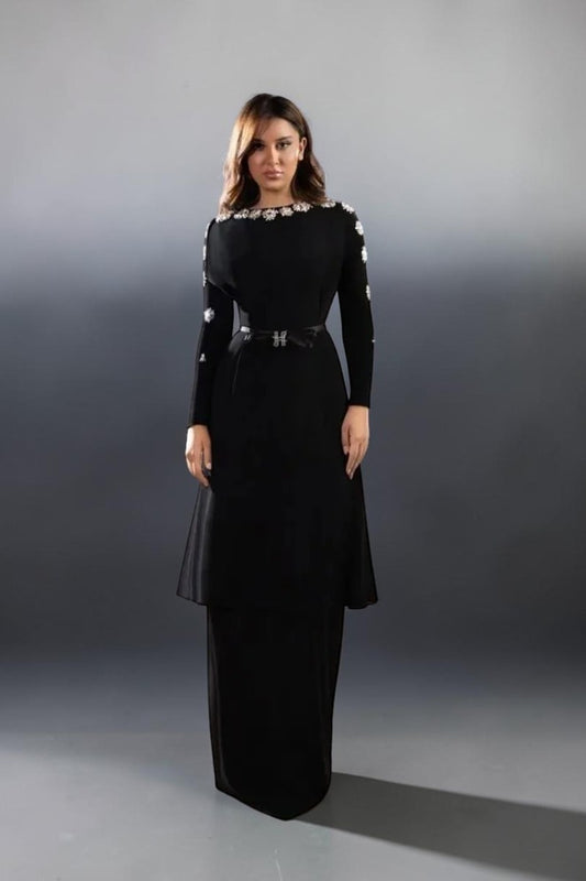 Long Sleeve Floral Layered Gown