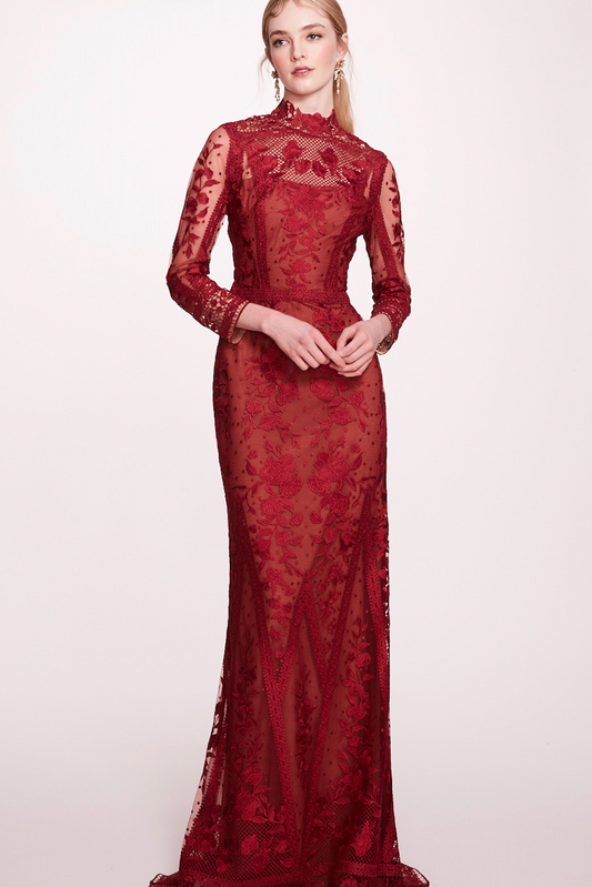 Long Sleeve Tulle Evening Dress