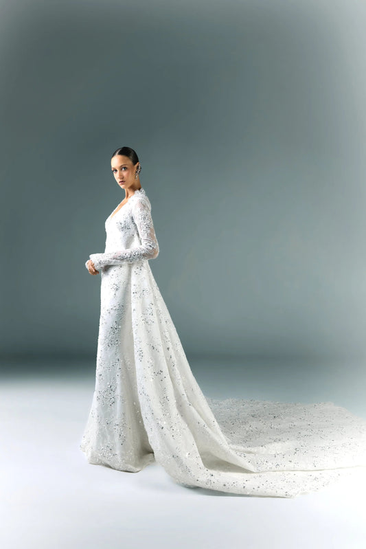 Lace Embroidered Wedding Dress With Sleeves