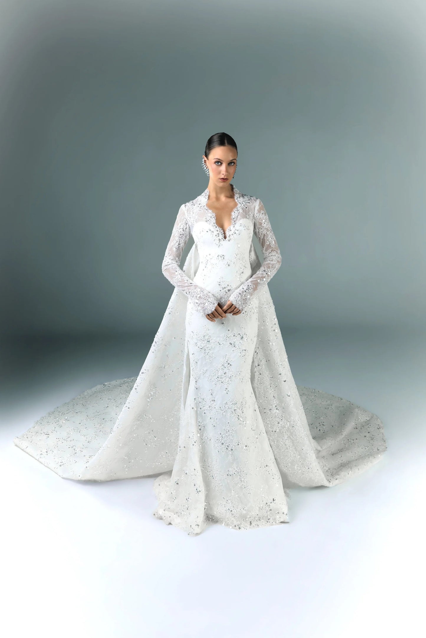 Lace Embroidered Wedding Dress With Sleeves