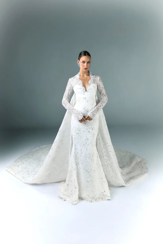 Lace Embroidered Wedding Dress With Sleeves