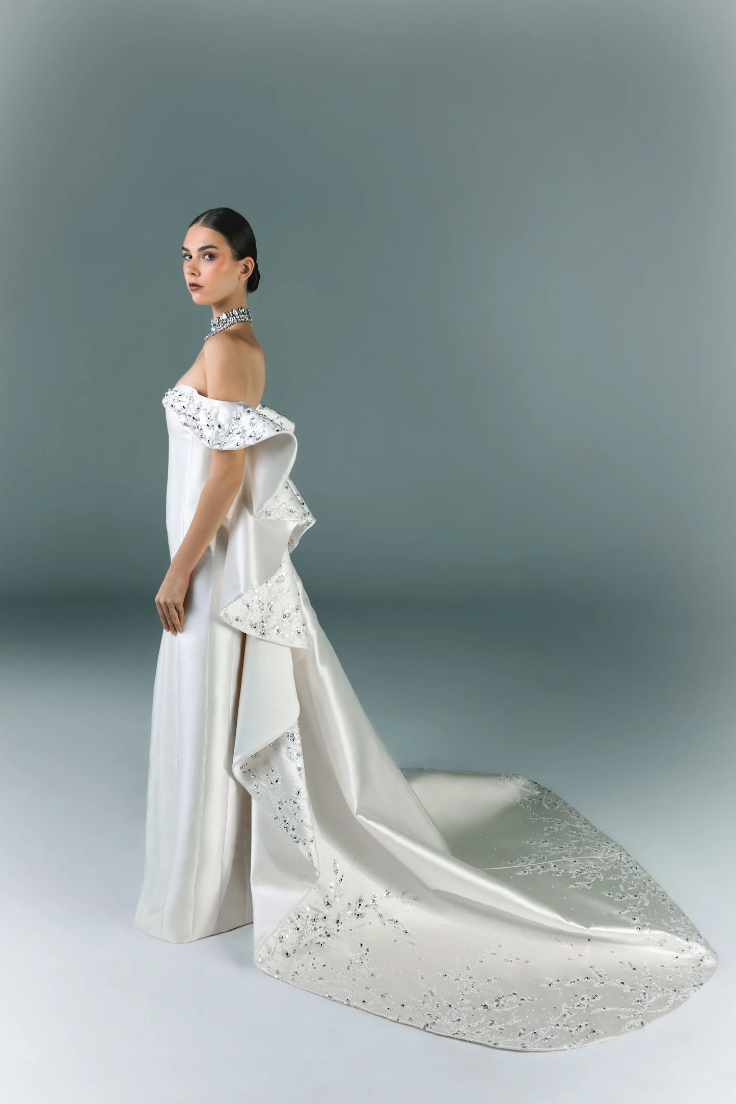 Off-Shoulder Bridal Mikado Dress
