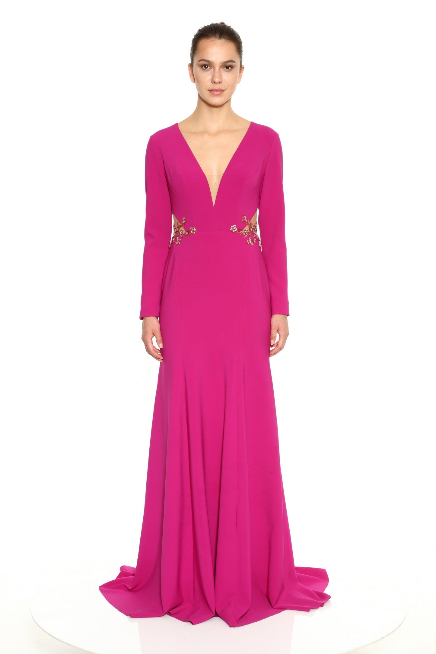Deep V-Neck Crepe Gown