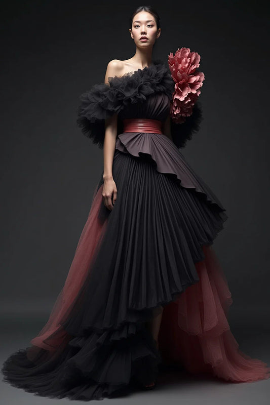 Asymmetrical Off-Shoulder Gown