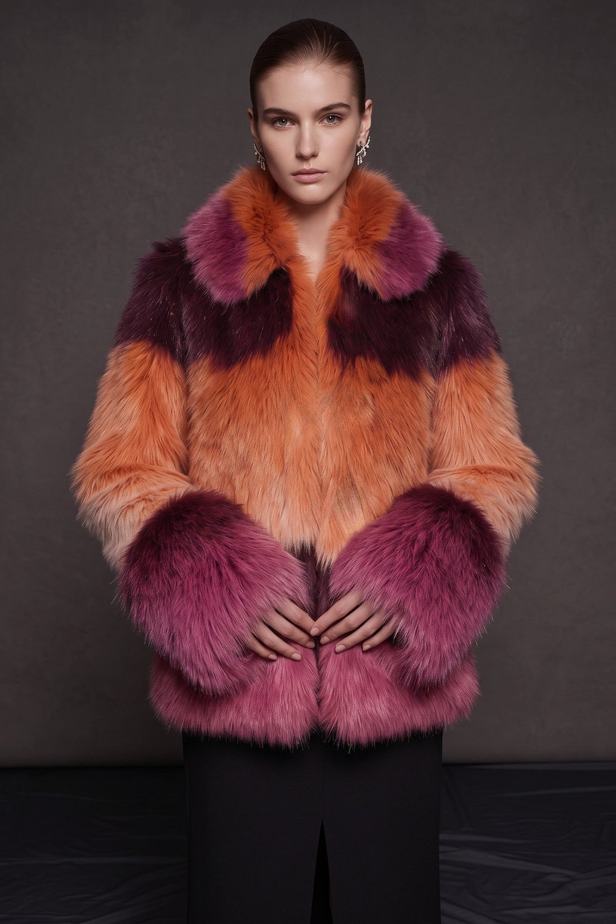 Colorblock Faux-Fur Short Coat