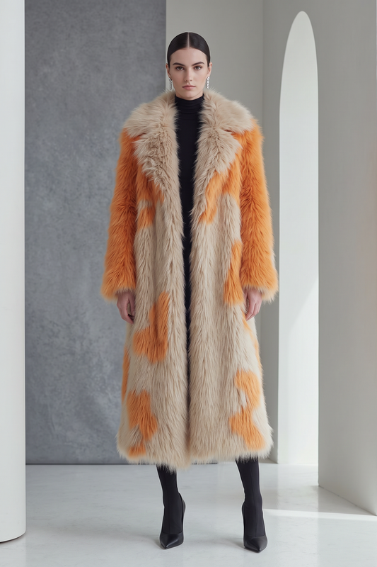 Orange Cream Faux-Fur Coat