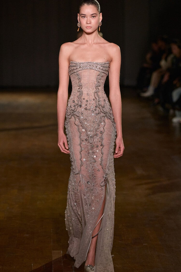 Strapless Embellished Maxi Dress