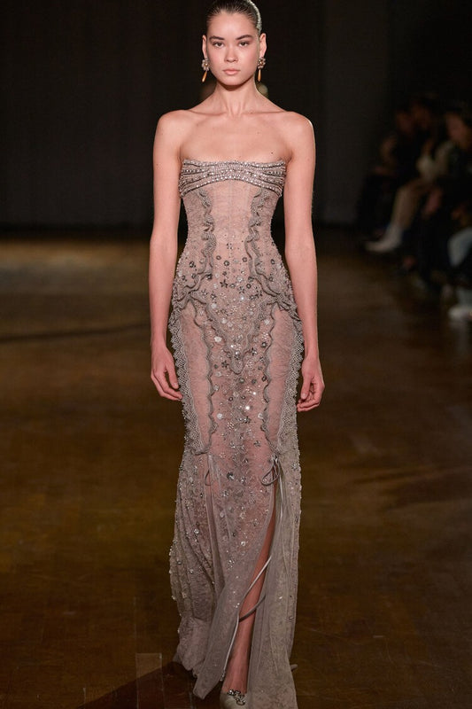 Strapless Embellished Maxi Dress