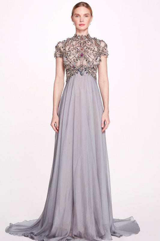 Mock Neck Illusion Tulle Gown