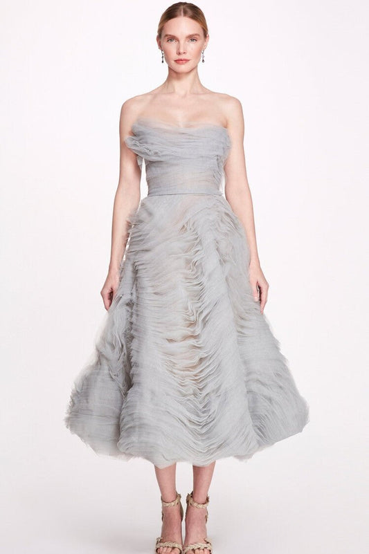 Strapless Textured Tea-Length Dress