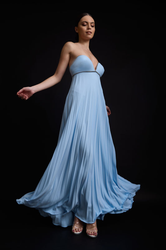 Strapless Pleated Gown