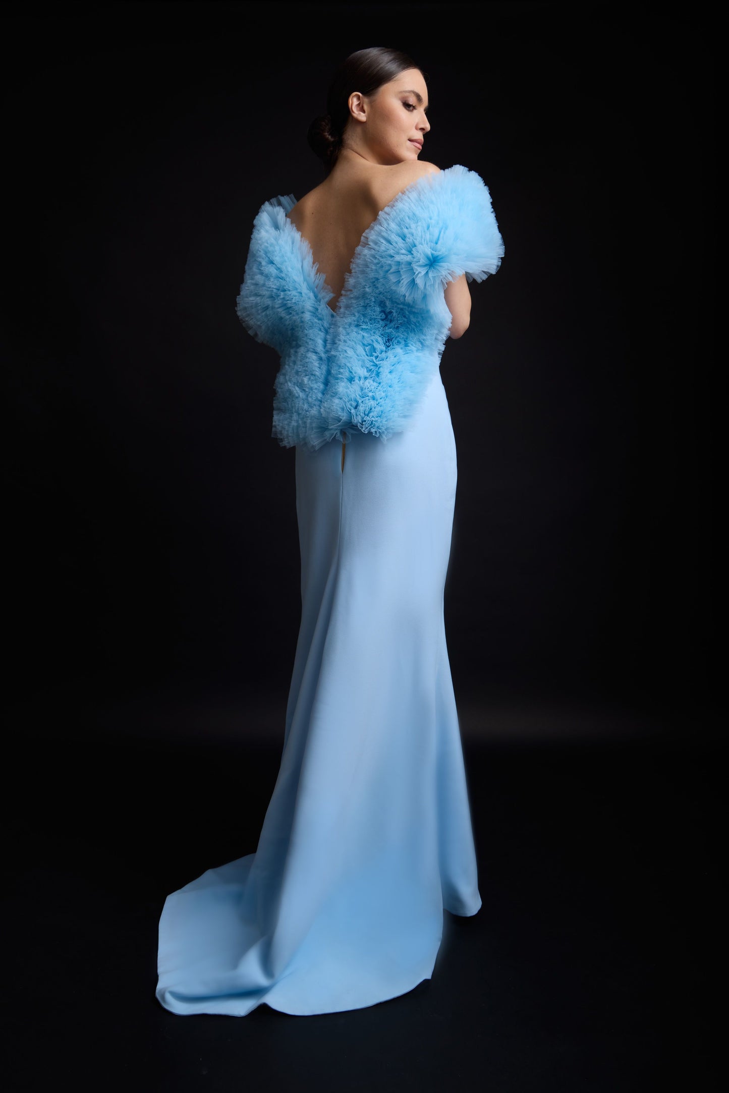 Off-Shoulder Ruffle Neck Gown