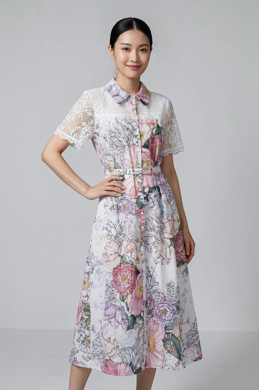 Short Sleeve Floral Midi